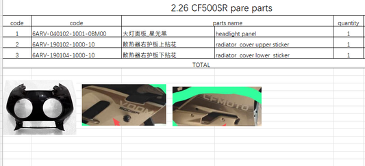 Headlight panel/radiator cover upper and lower sticker suit CF500SR code is 6ARV-040102-1001-0BM00